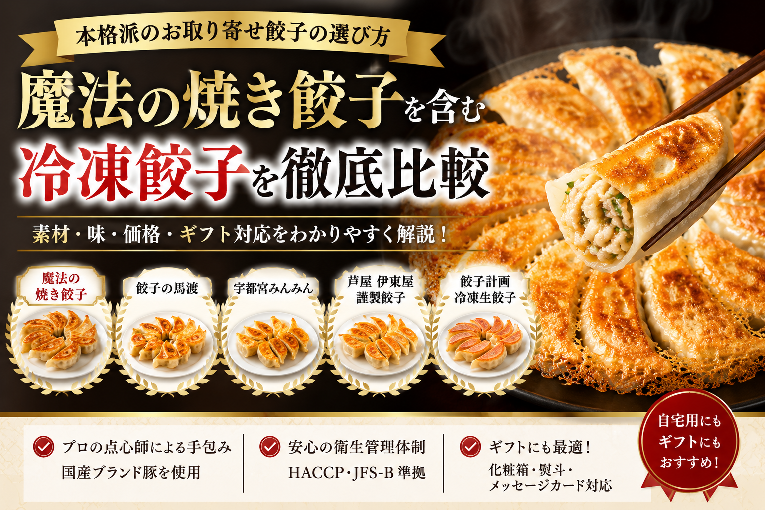 魔法の焼き餃子を含む冷凍餃子を徹底比較　本格派のお取り寄せ餃子の選び方