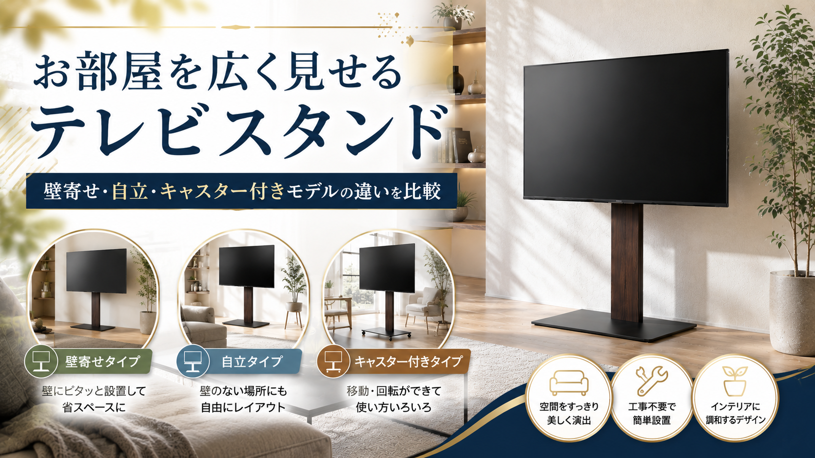 EQUALSテレビスタンド比較ガイド｜壁寄せ・自立・キャスター付きモデルの違いを解説